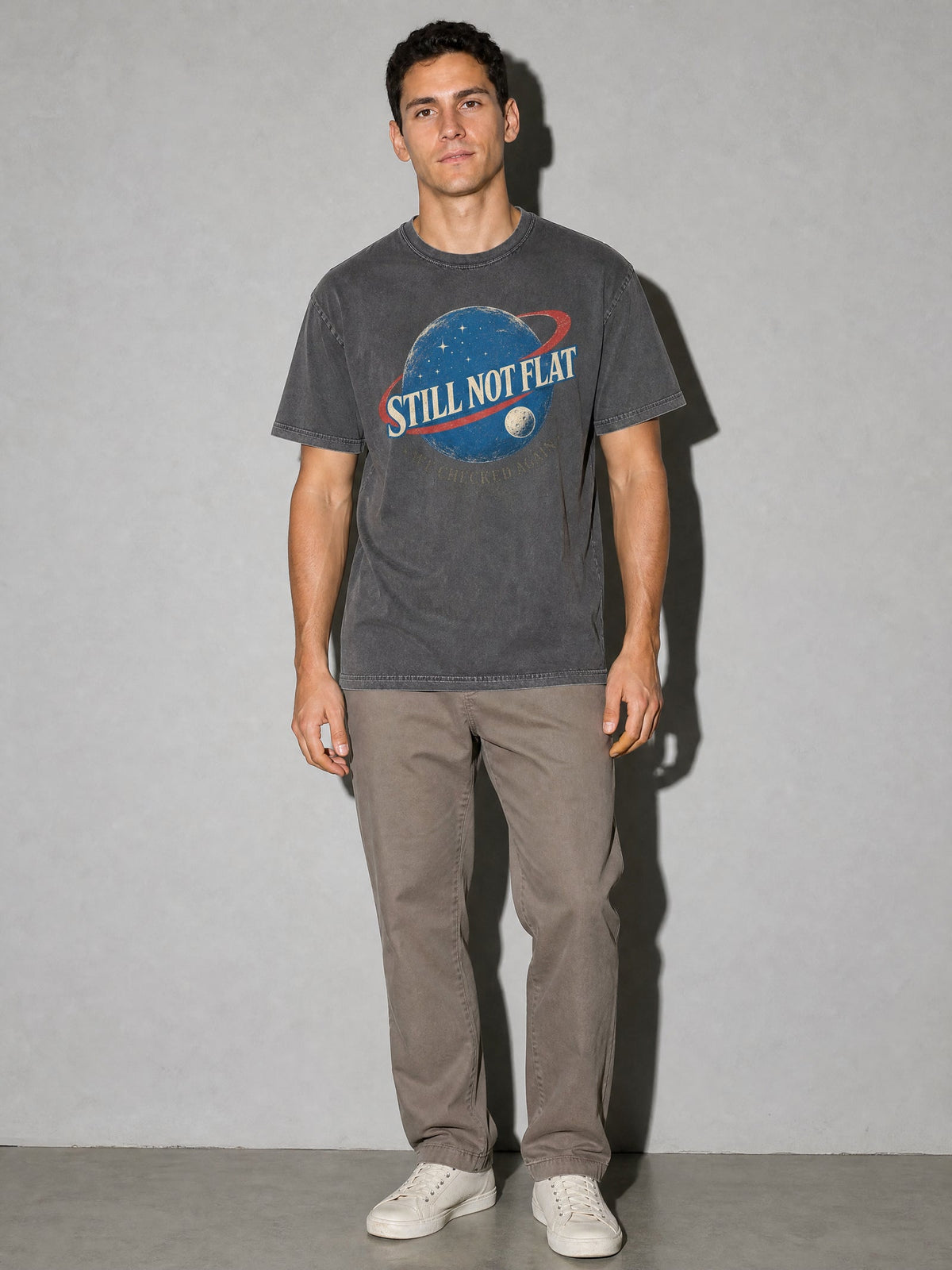 Still Not Flat: We Checked Again Premium Shirt - Pepper - on-model full length