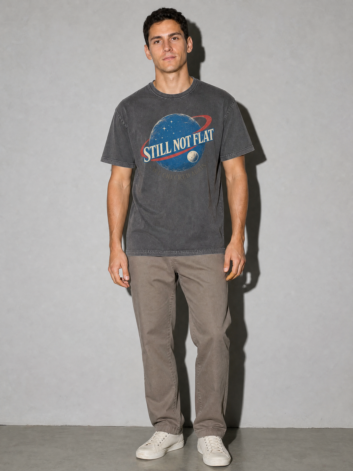 Still Not Flat: We Checked Again Premium Shirt - Pepper - on-model full length
