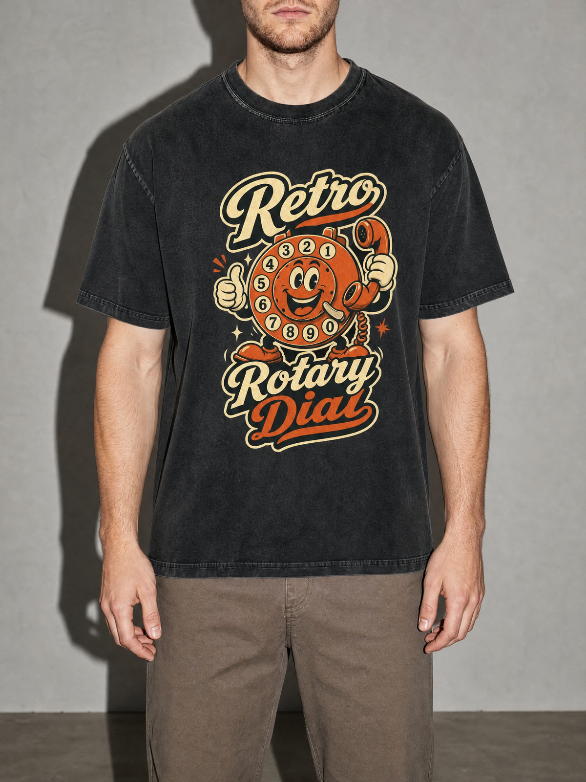 Retro Rotary Dial Premium Shirt - Black - on-model zoom