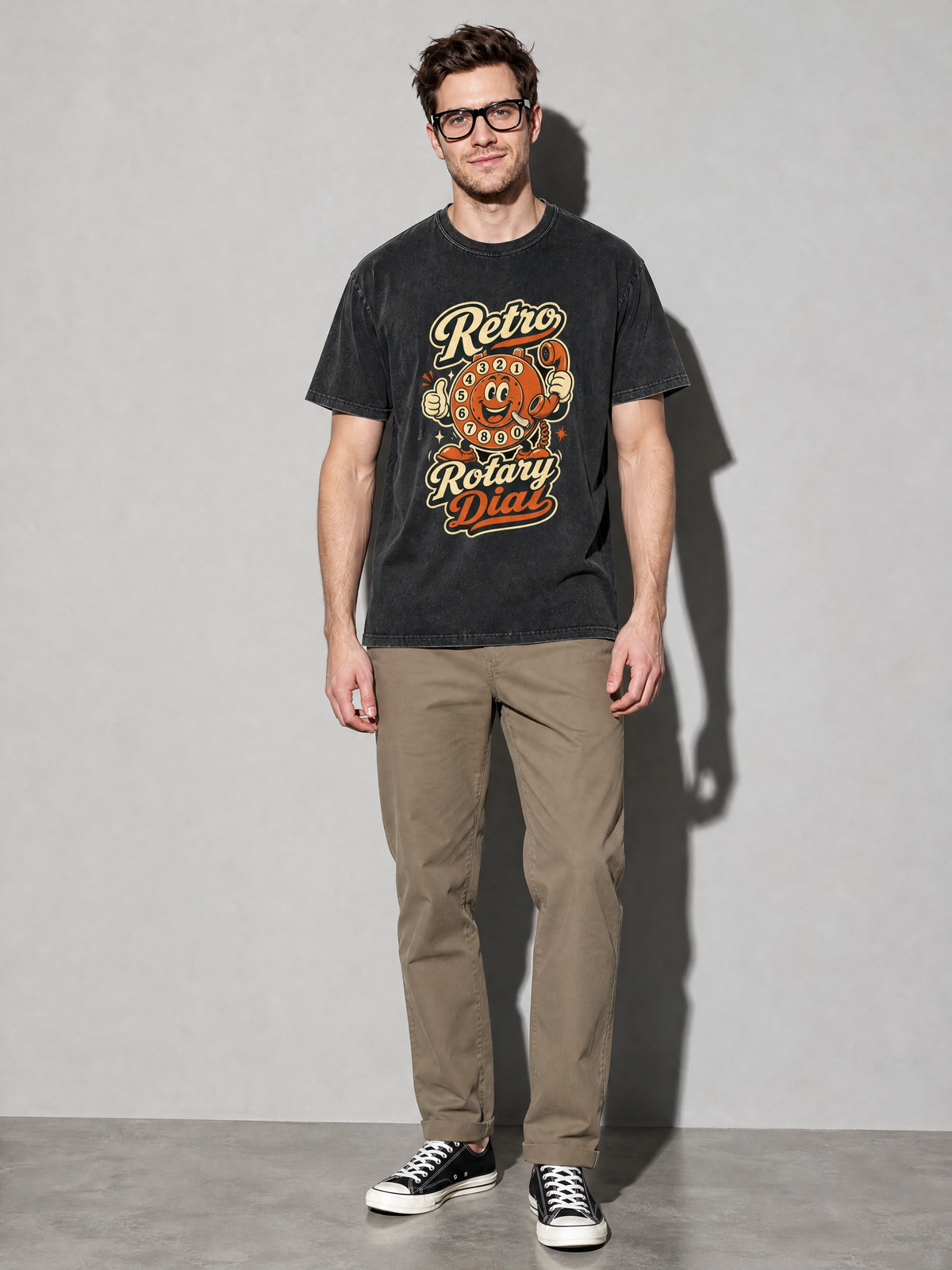 Retro Rotary Dial Premium Shirt - Black - on-model full length
