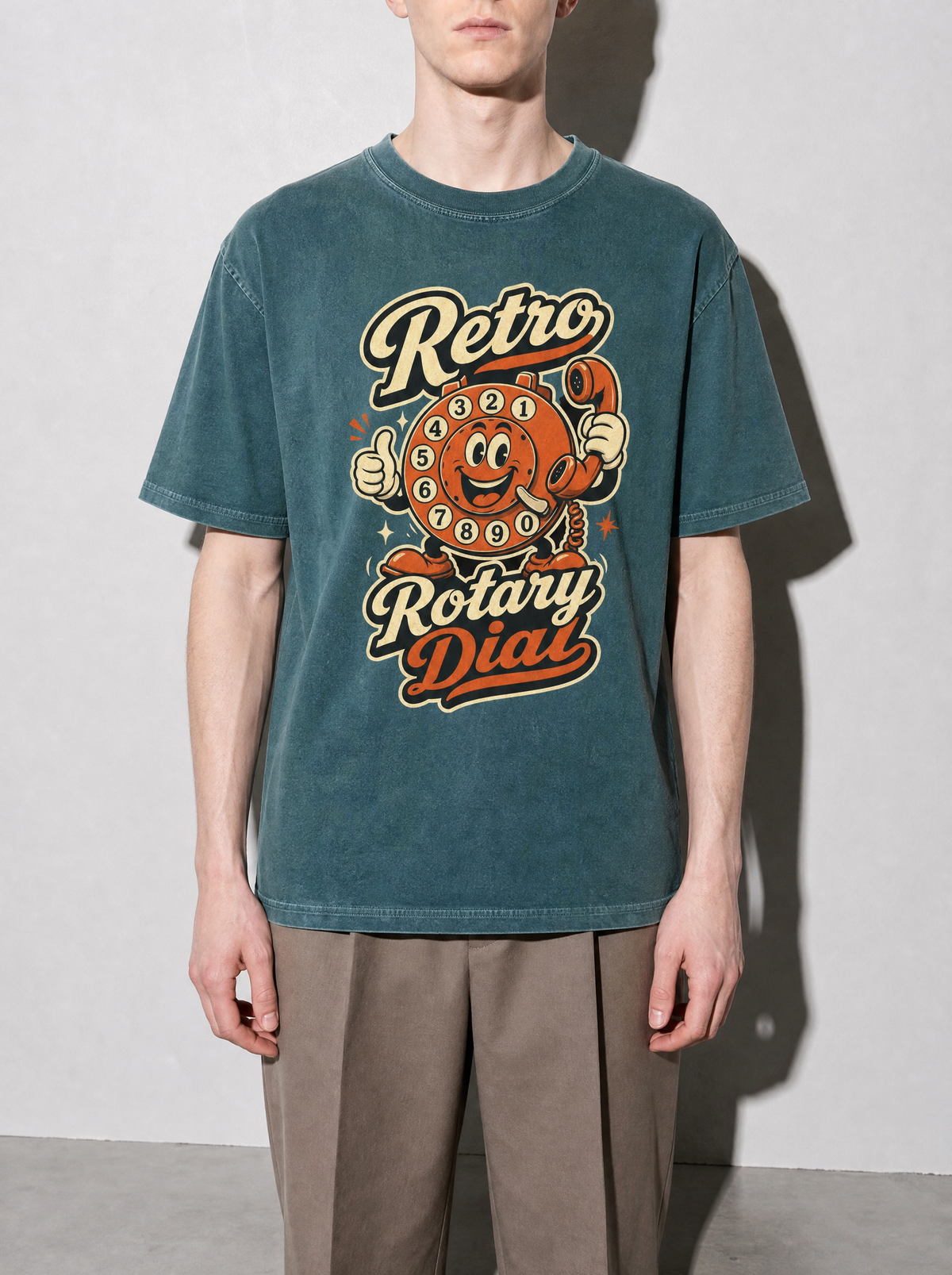Retro Rotary Dial Premium Shirt - Blue Spruce - on-model zoom