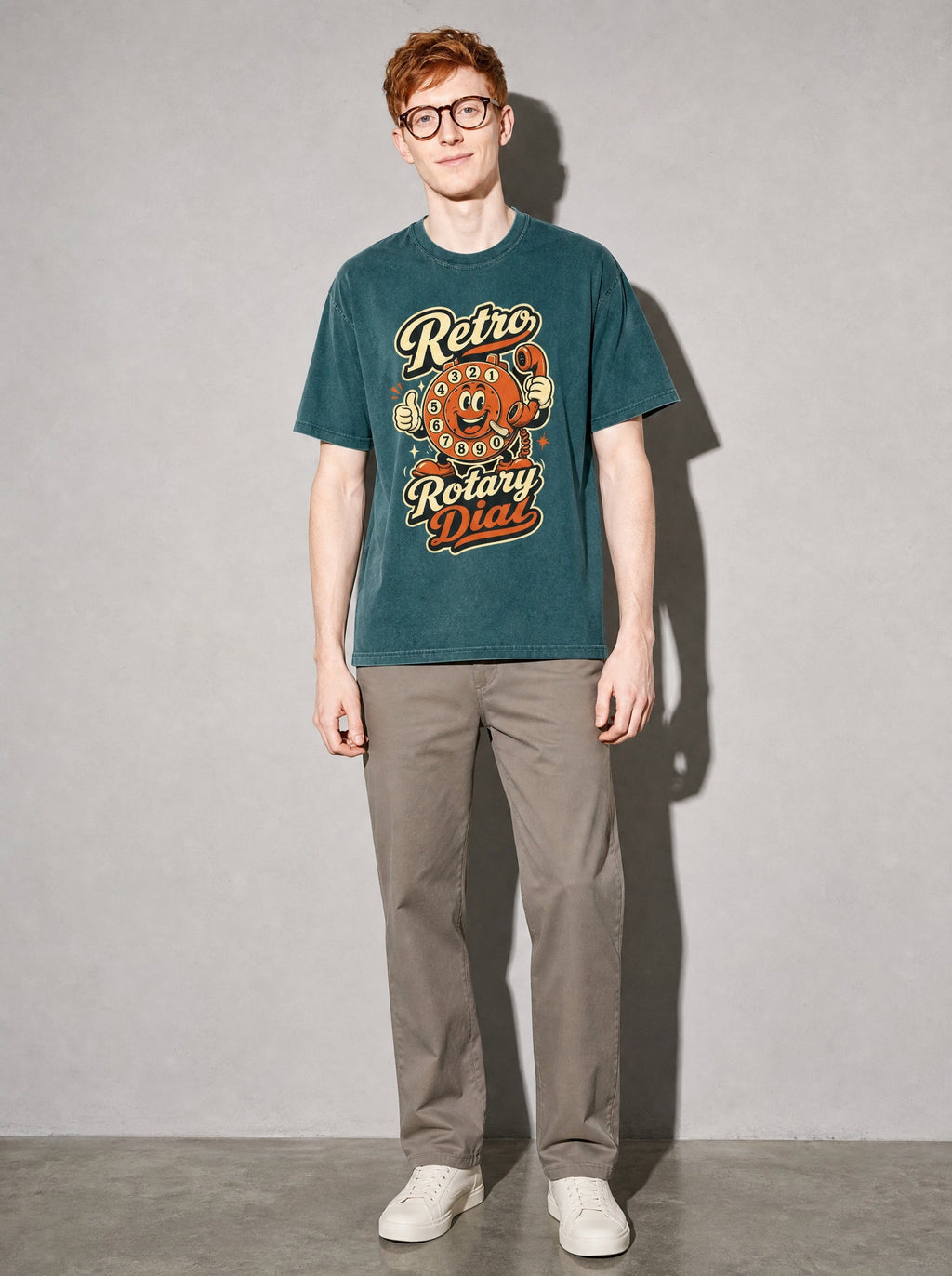 Retro Rotary Dial Premium Shirt - Blue Spruce - on-model full length