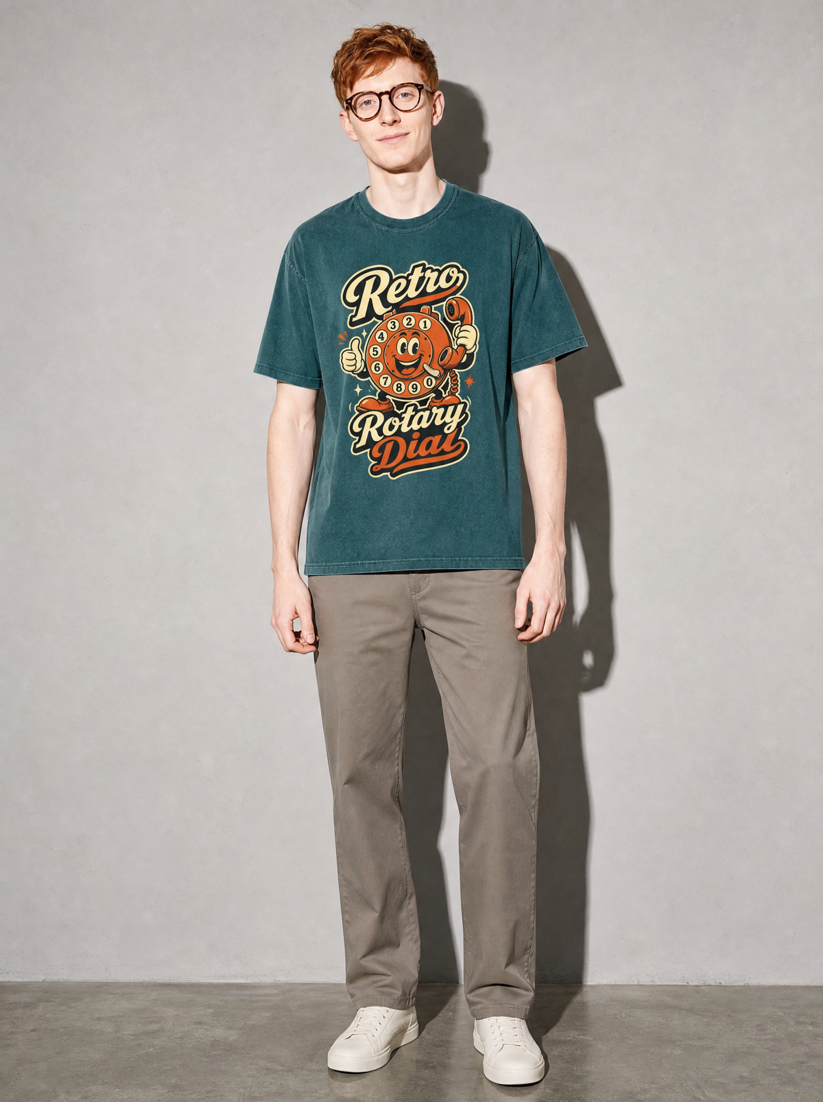 Retro Rotary Dial Premium Shirt - Blue Spruce - on-model full length