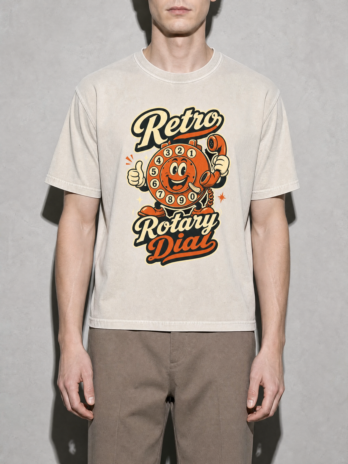 Retro Rotary Dial Premium Shirt - Ivory - on-model zoom