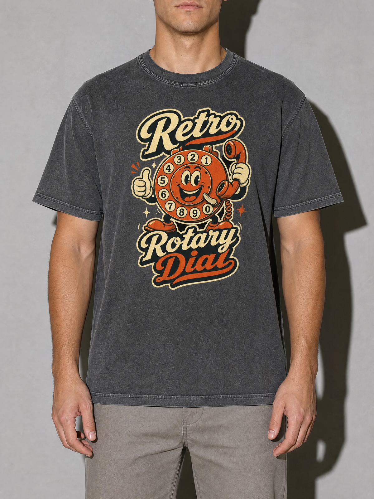 Retro Rotary Dial Premium Shirt - Pepper - on-model zoom