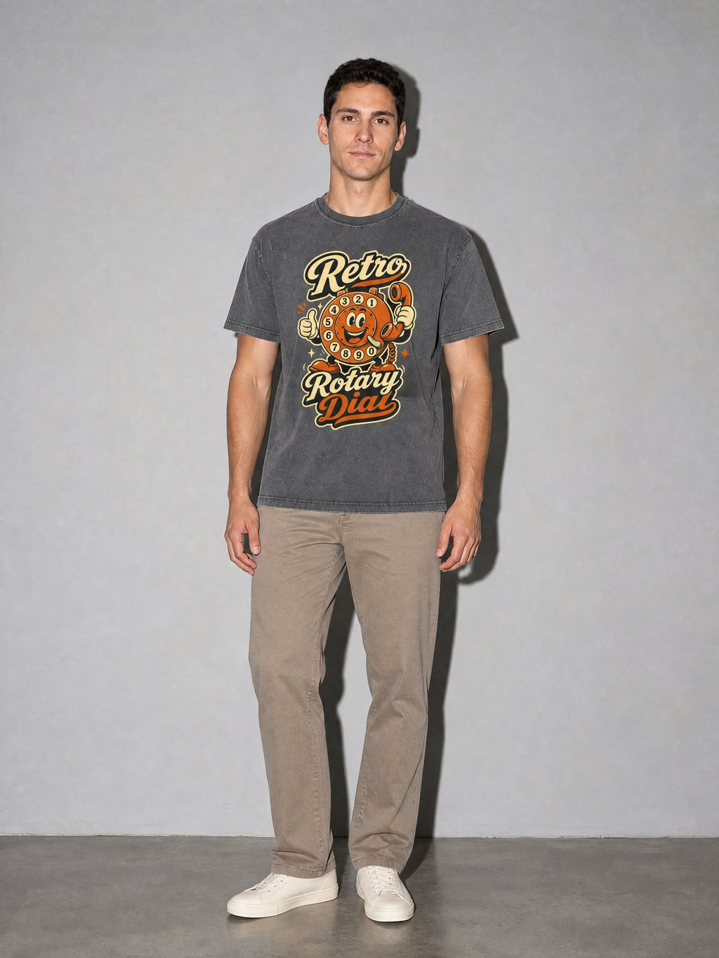 Retro Rotary Dial Premium Shirt - Pepper - on-model full length
