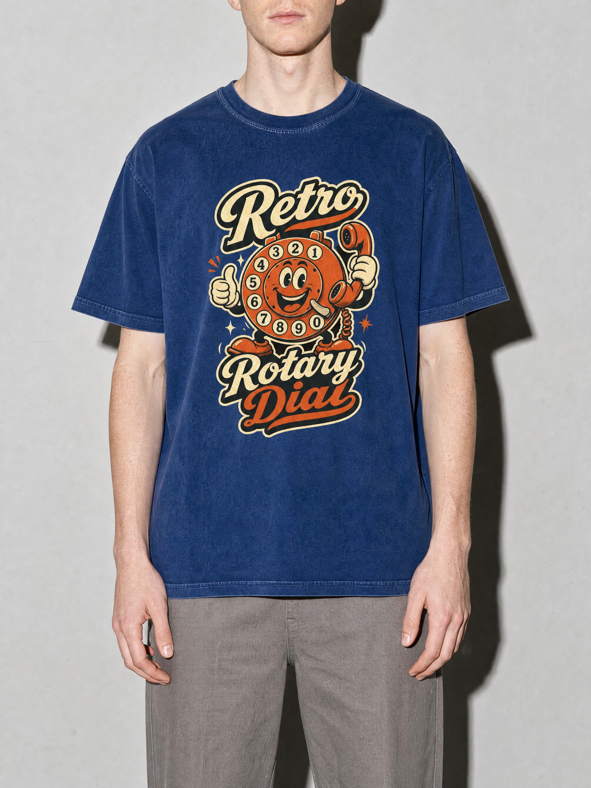 Retro Rotary Dial Premium Shirt - True Navy - on-model zoom