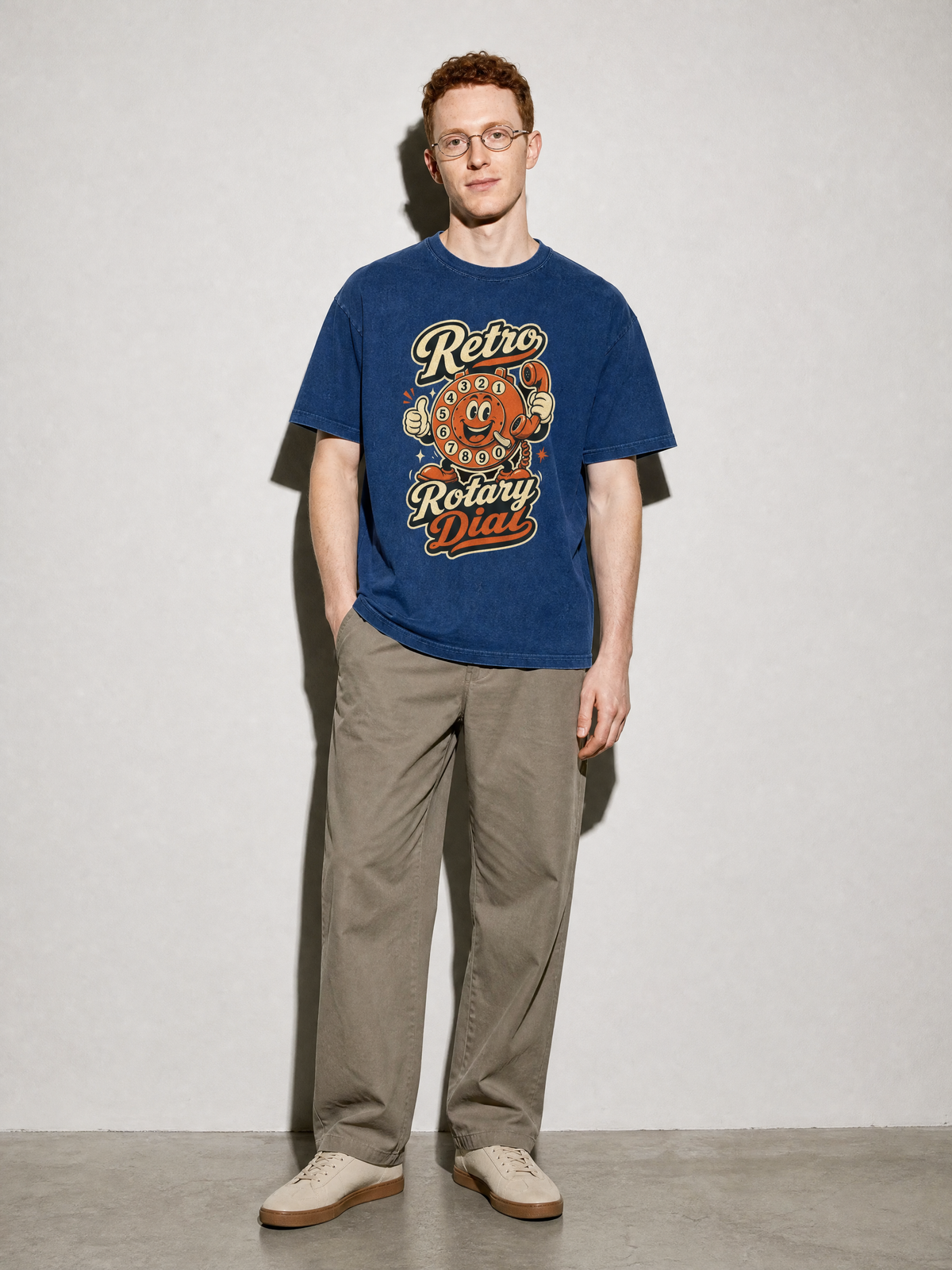 Retro Rotary Dial Premium Shirt - True Navy - on-model full length