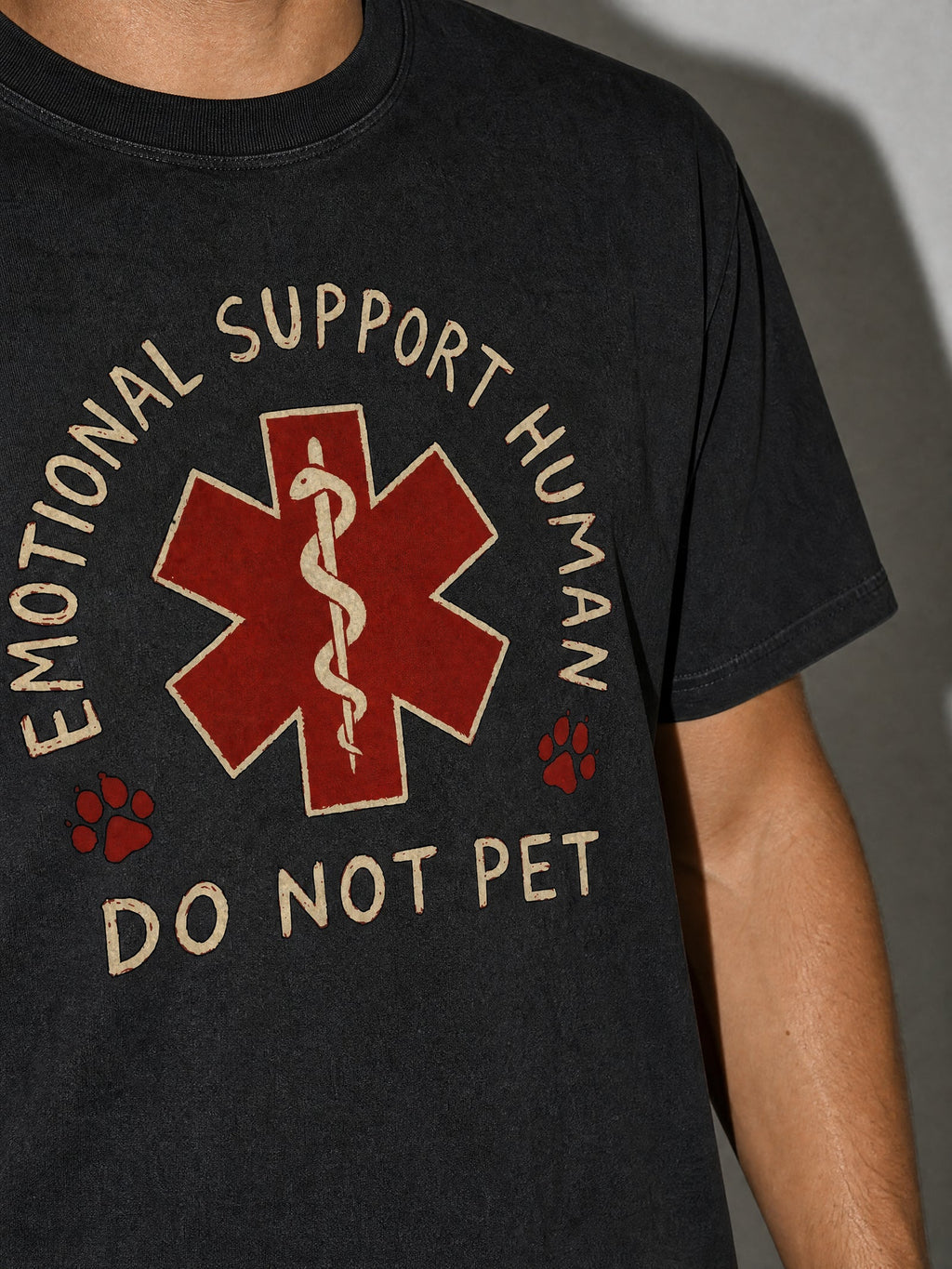 Emotional Support Human Premium Shirt - Black - printed fabric detail