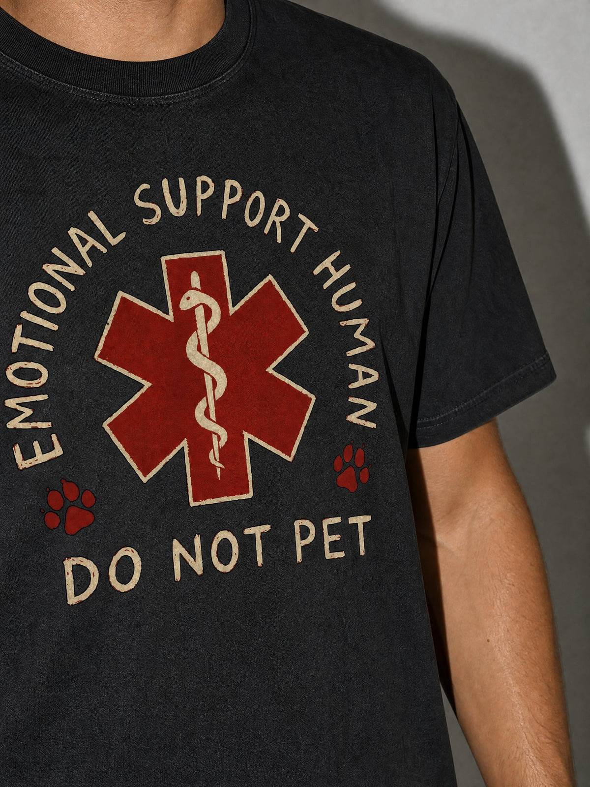 Emotional Support Human Premium Shirt - Black - printed fabric detail