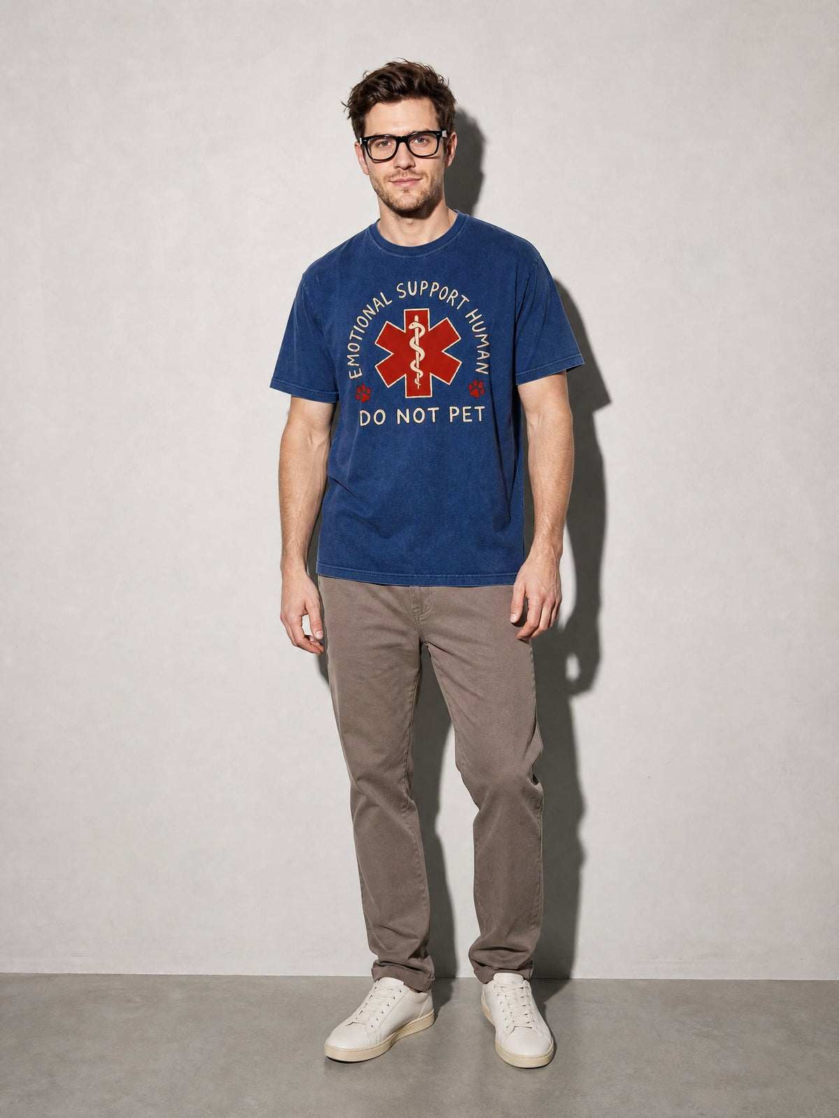 Emotional Support Human Premium Shirt - True Navy - on-model full length