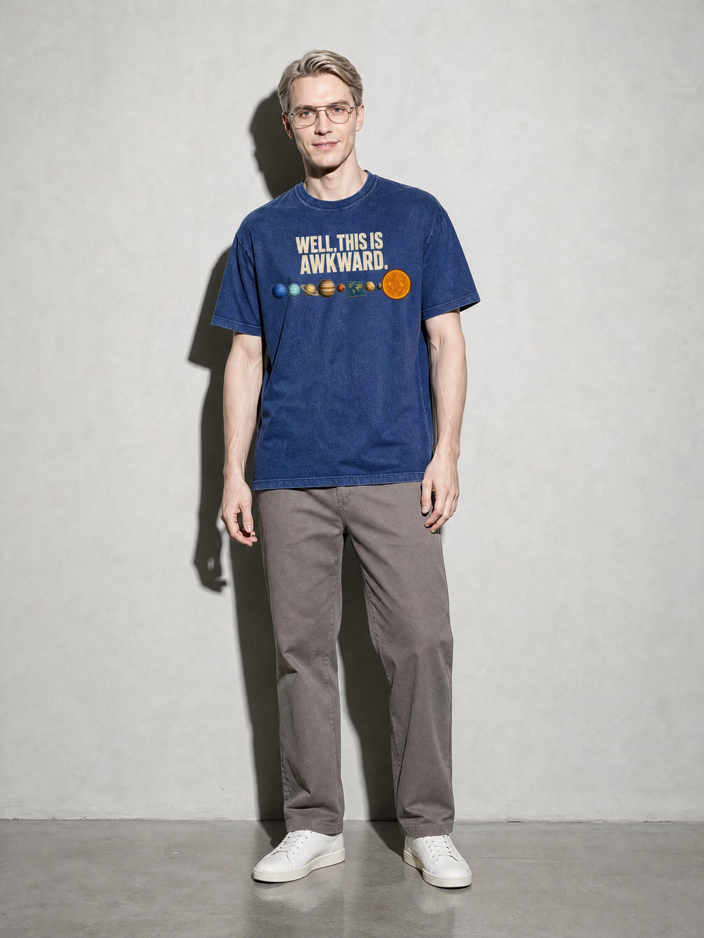 Well, This Is Awkward Premium Shirt - True Navy - on-model full length