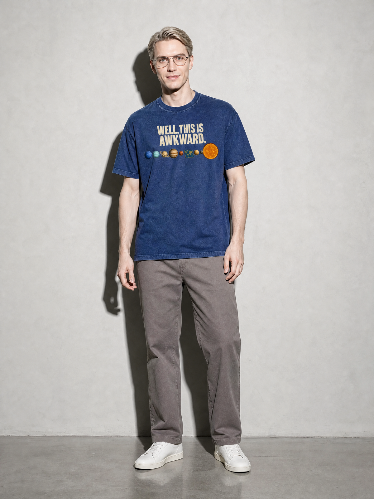 Well, This Is Awkward Premium Shirt - True Navy - on-model full length