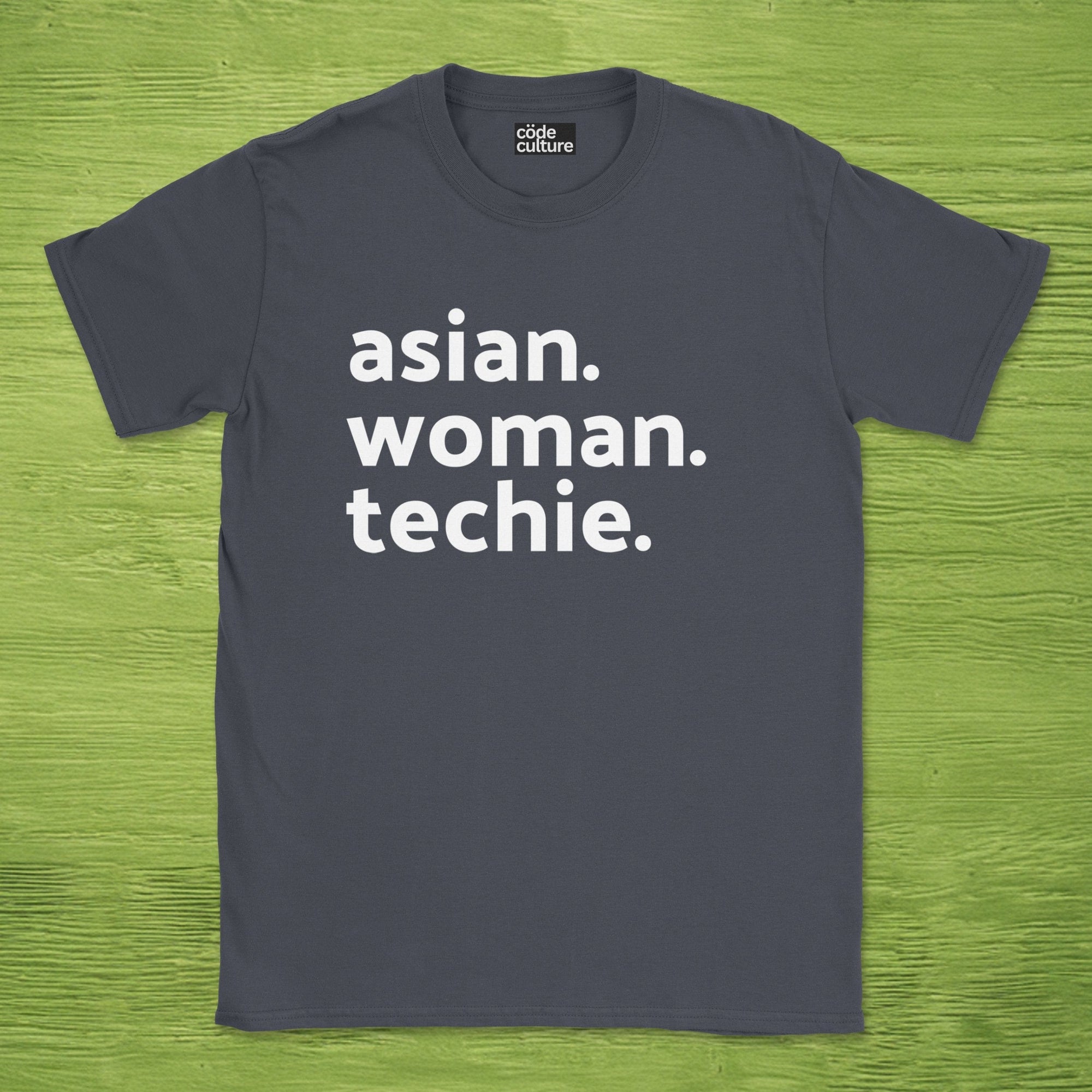 asian woman techie shirt