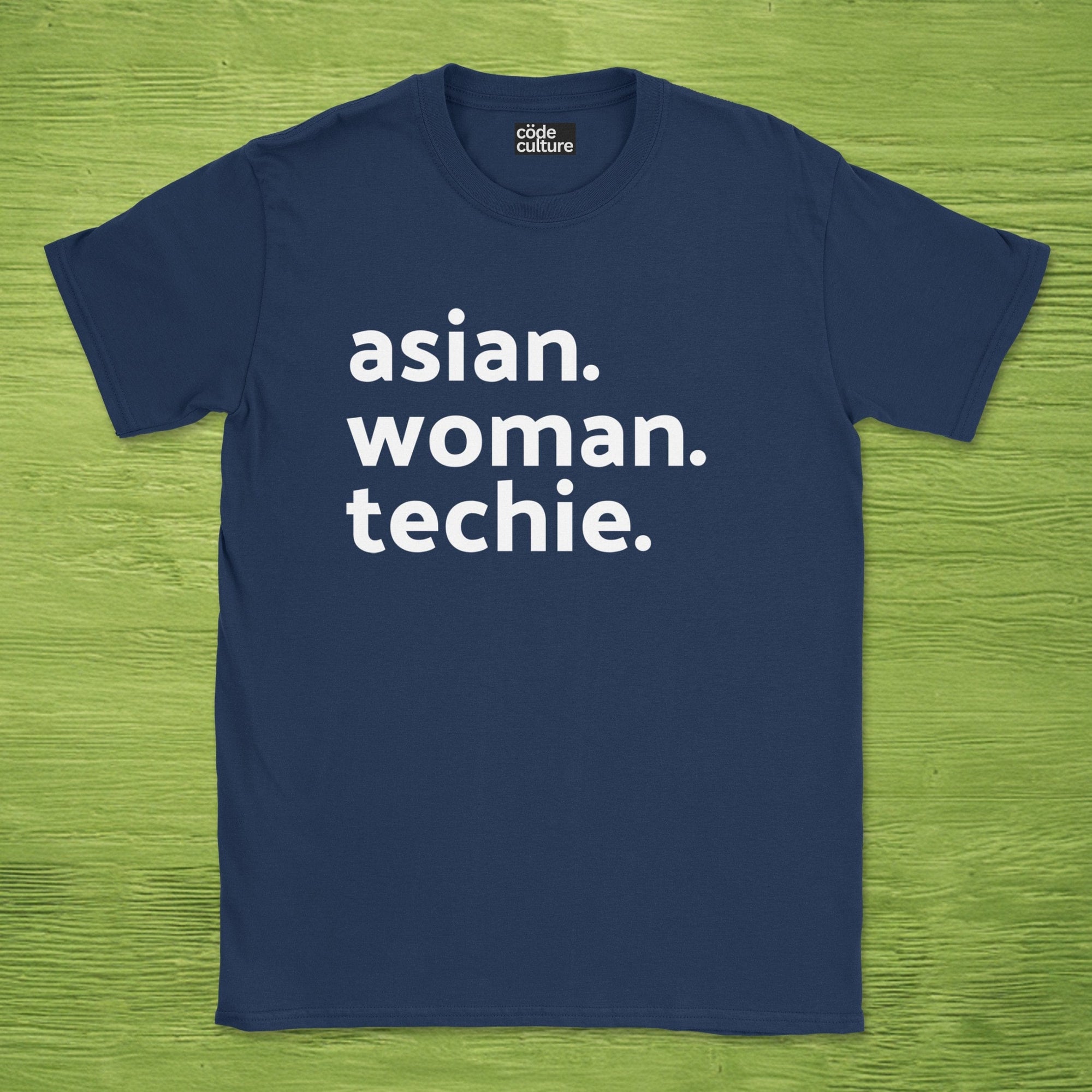asian woman techie shirt
