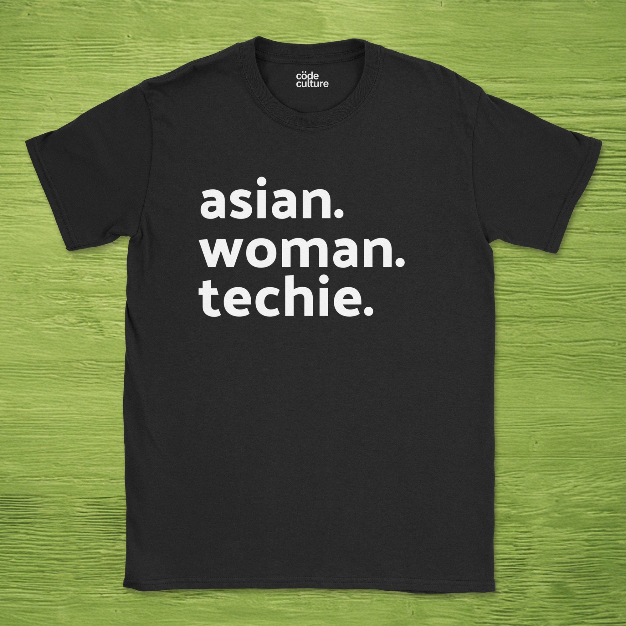 asian woman techie shirt