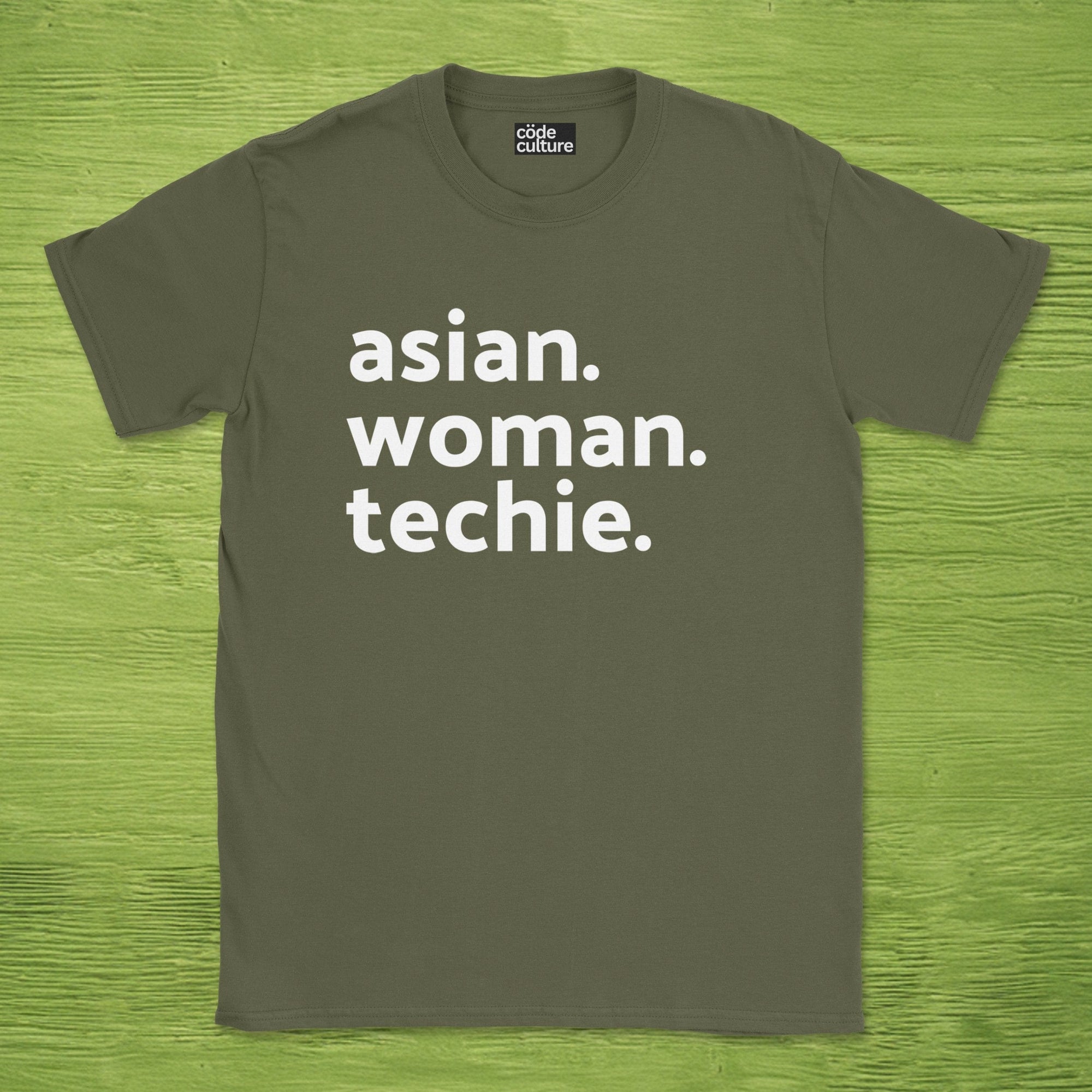 asian woman techie shirt