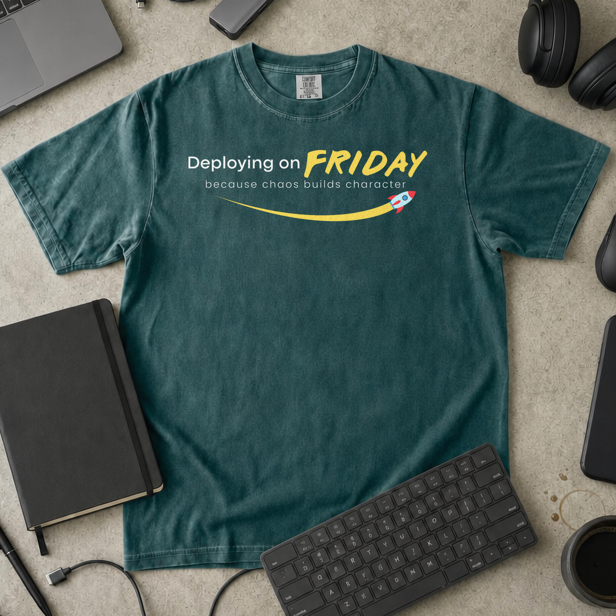 chaos builds character Premium Shirt — blue spruce Premium Shirt mock-up