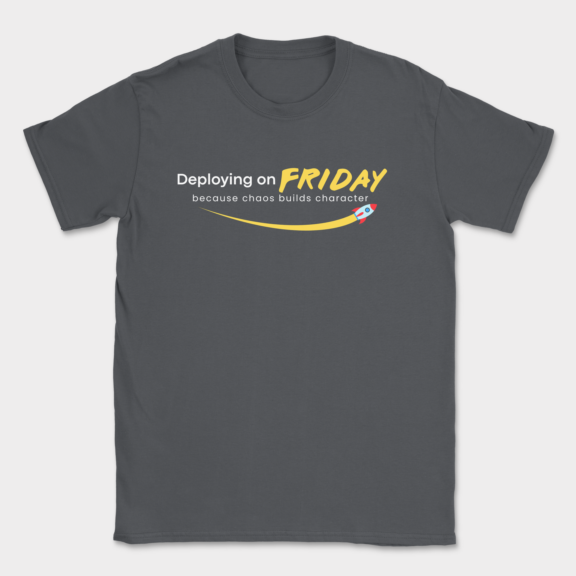 chaos builds character shirt — Dark Heather Grey