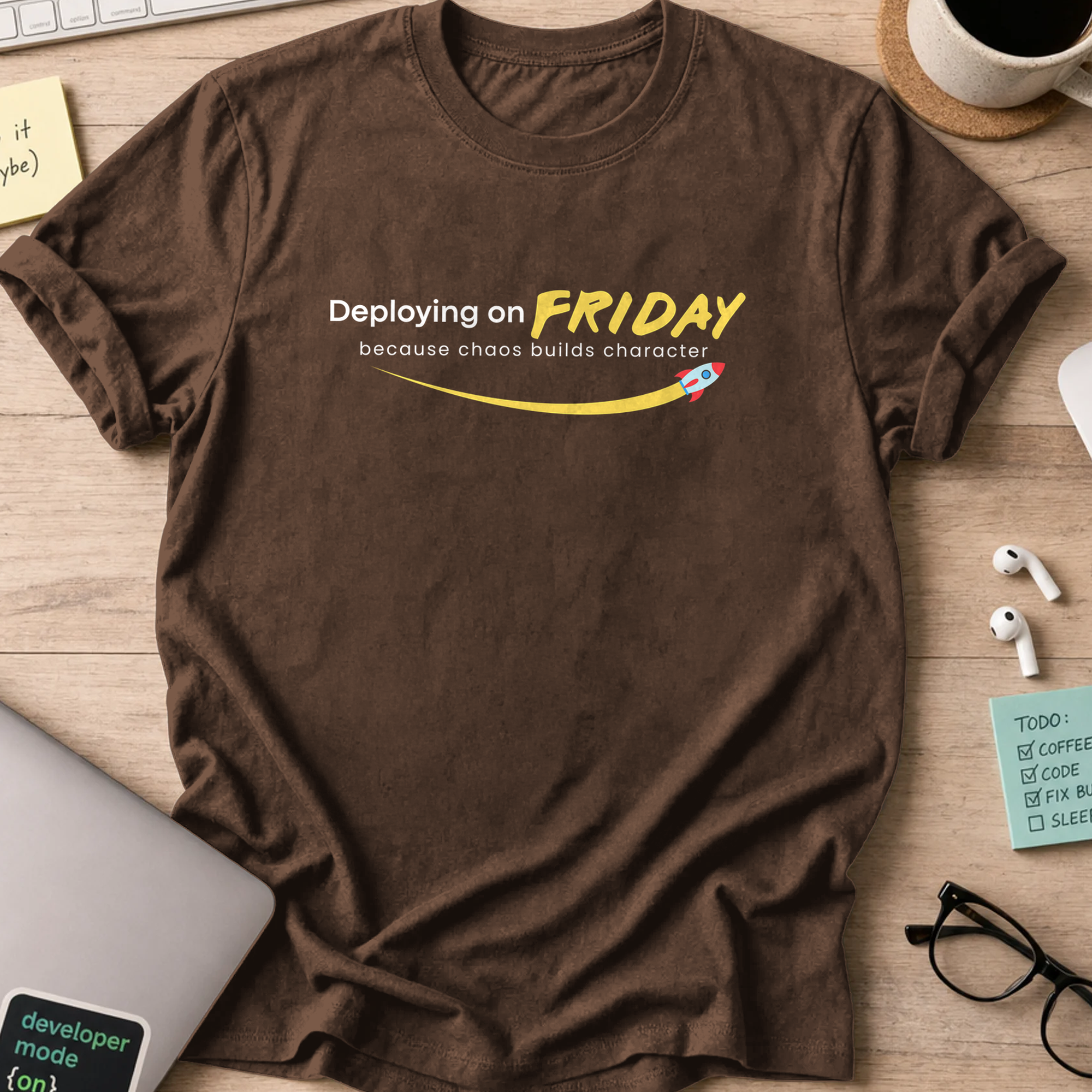 chaos builds character shirt - Dark Chocolate