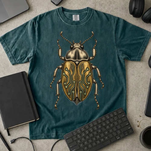 Circuit Bug Shirt — Blue Spruce Comfort Colors 1717 flat lay