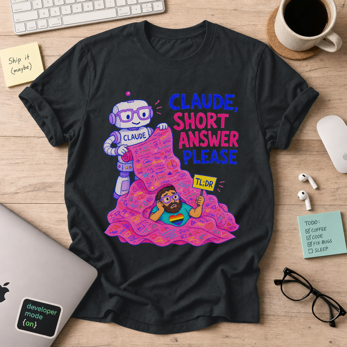 Claude, Short Answer Please Shirt — Black
