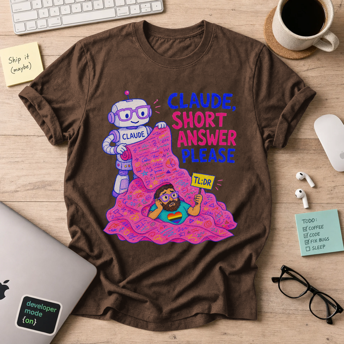 Claude, Short Answer Please Shirt — Dark Chocolate