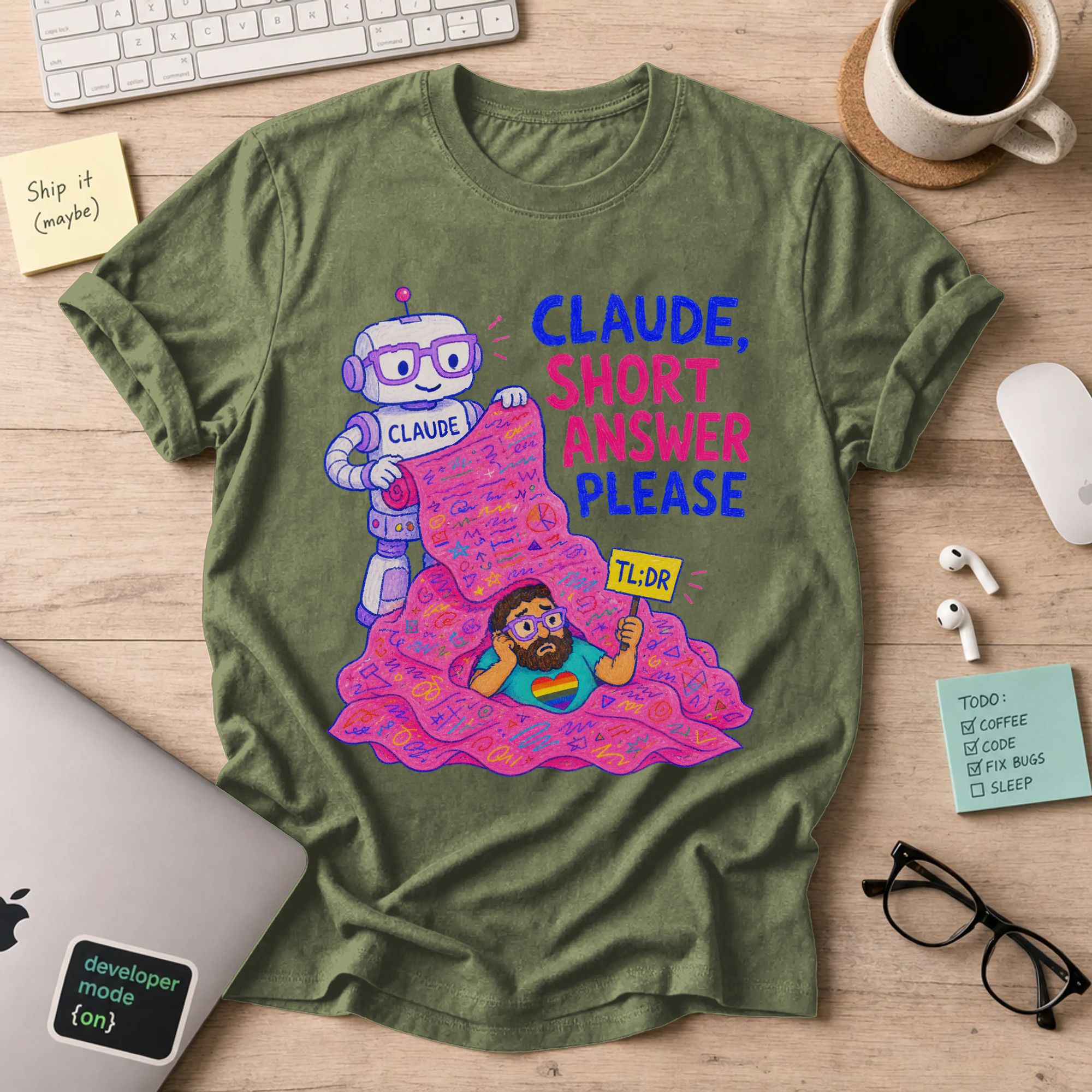 Claude, Short Answer Please Shirt — Military Green