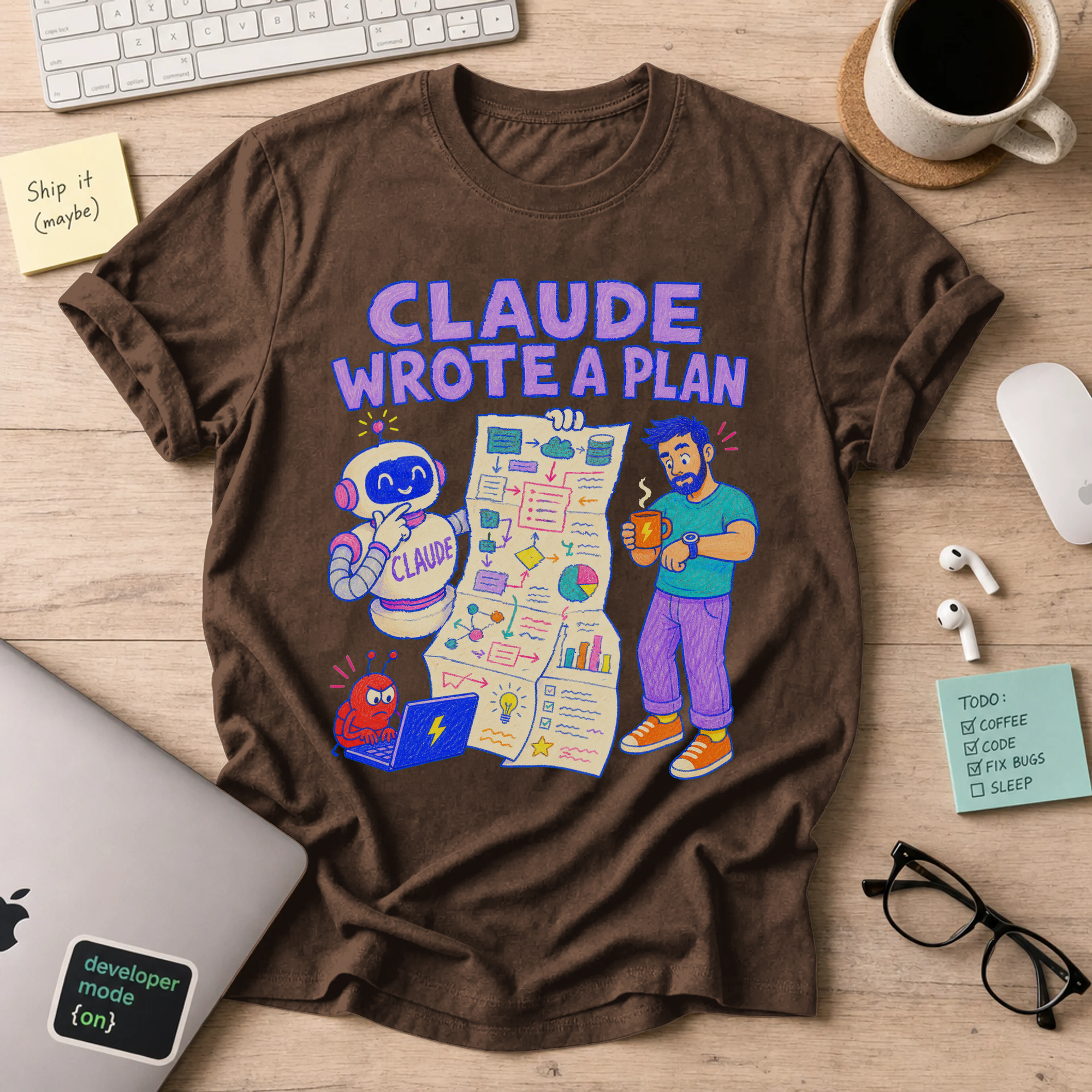 Claude Wrote a Plan Shirt — Dark Chocolate
