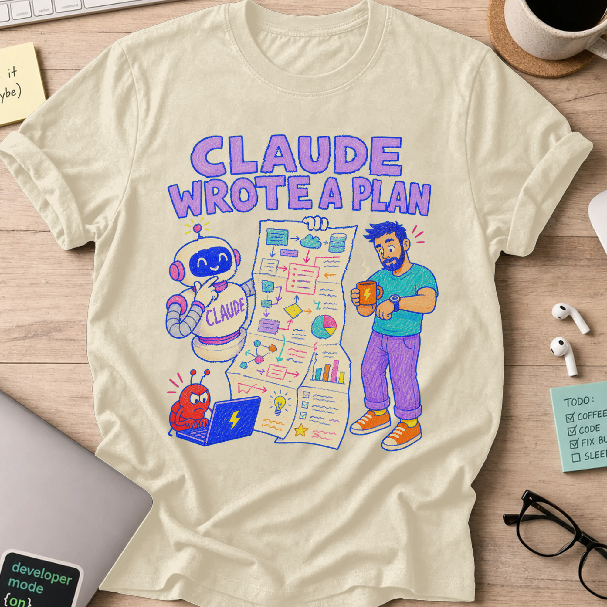 Claude Wrote a Plan Shirt — Natural storefront mockup