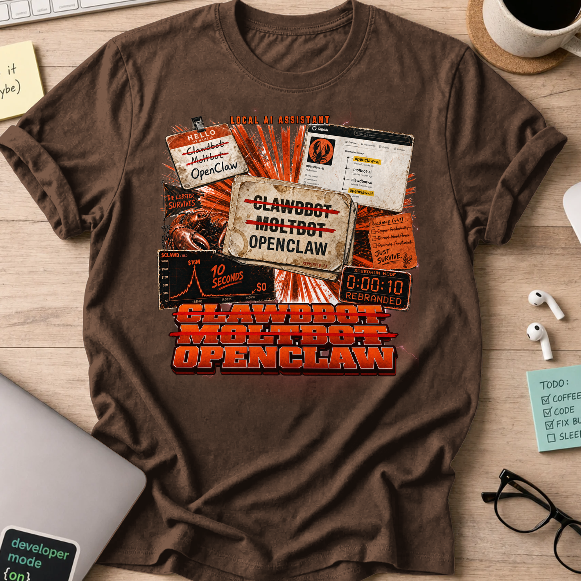 Clawdbot Moltbot OpenClaw Shirt - Dark Chocolate