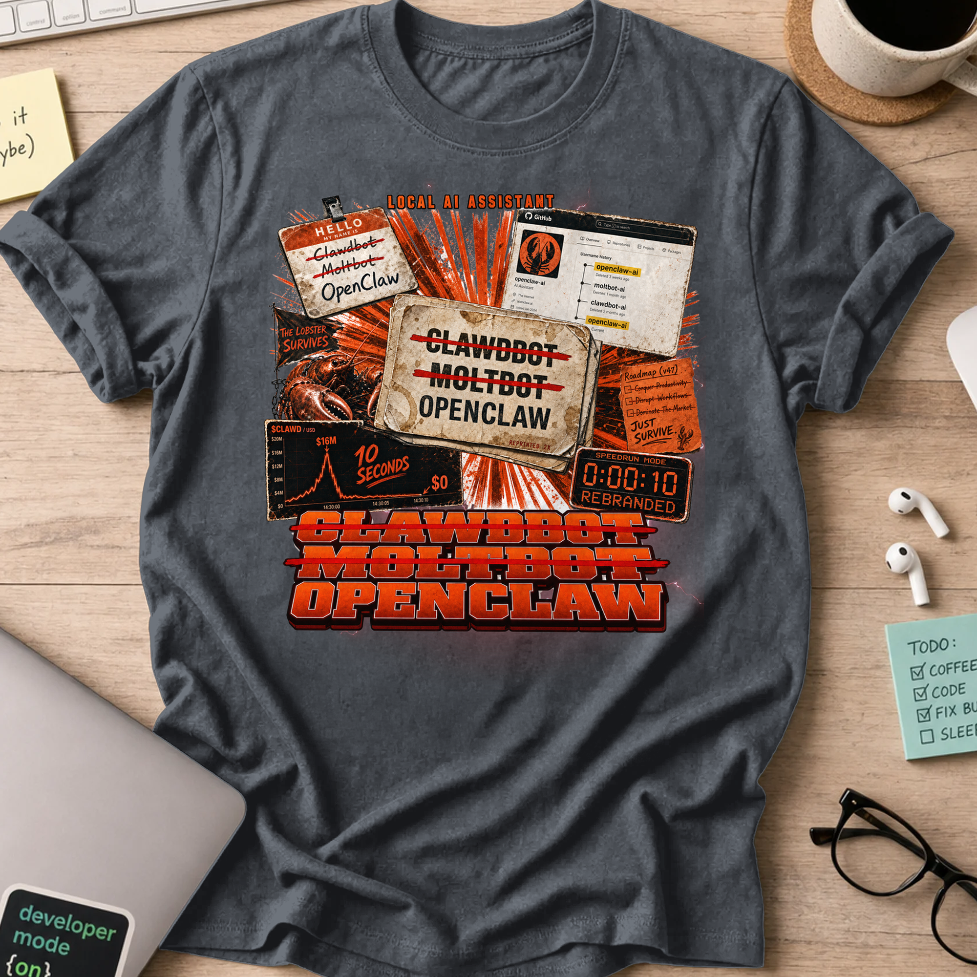 Clawdbot Moltbot OpenClaw Shirt - Dark Heather