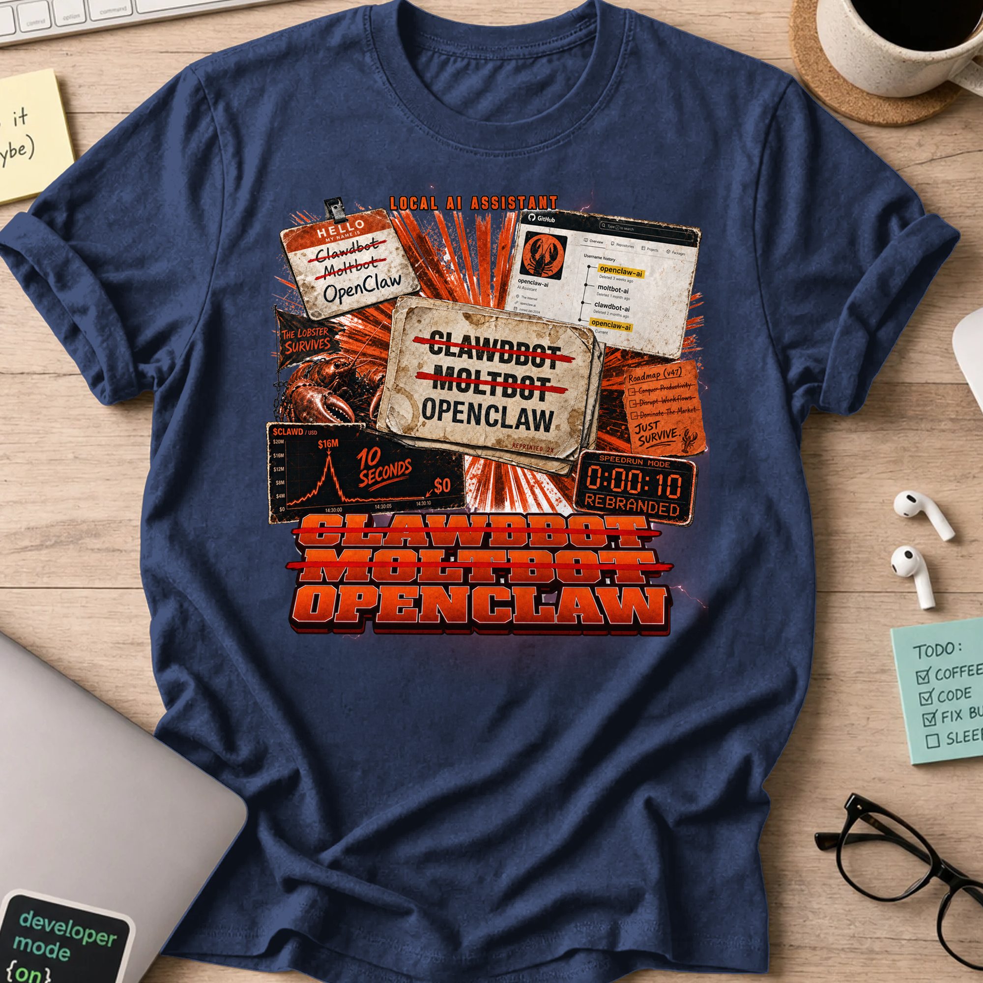 Clawdbot Moltbot OpenClaw Shirt - Navy