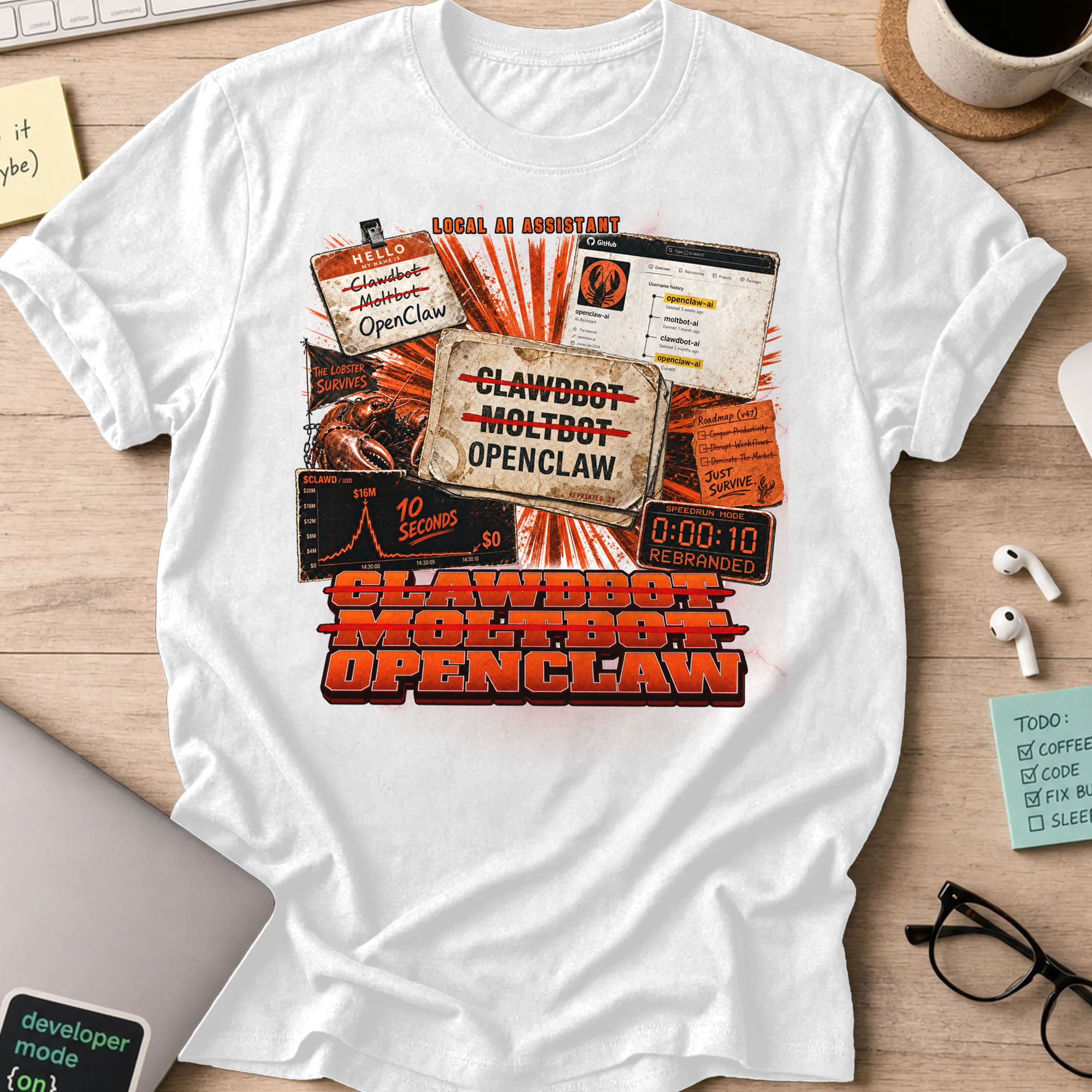 Clawdbot Moltbot OpenClaw Shirt - White