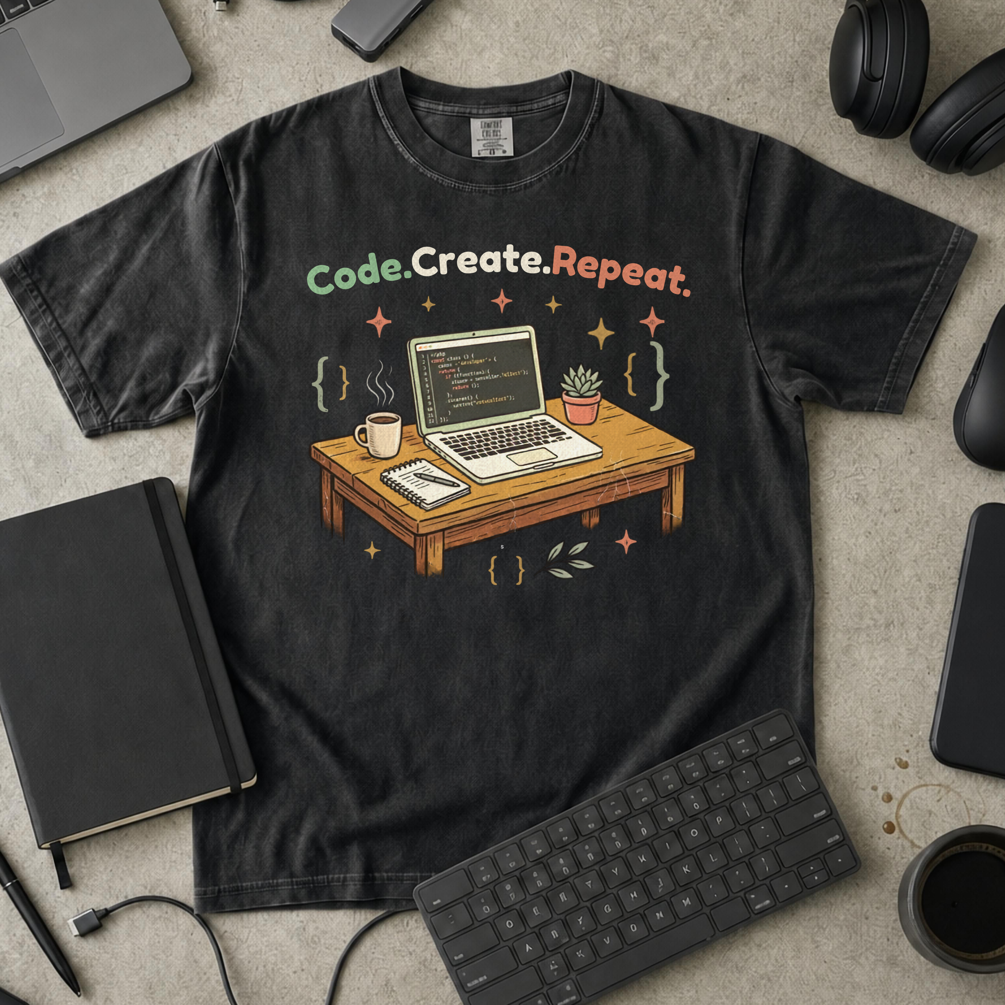 Code Create Repeat Premium Shirt — black Premium Shirt mock-up