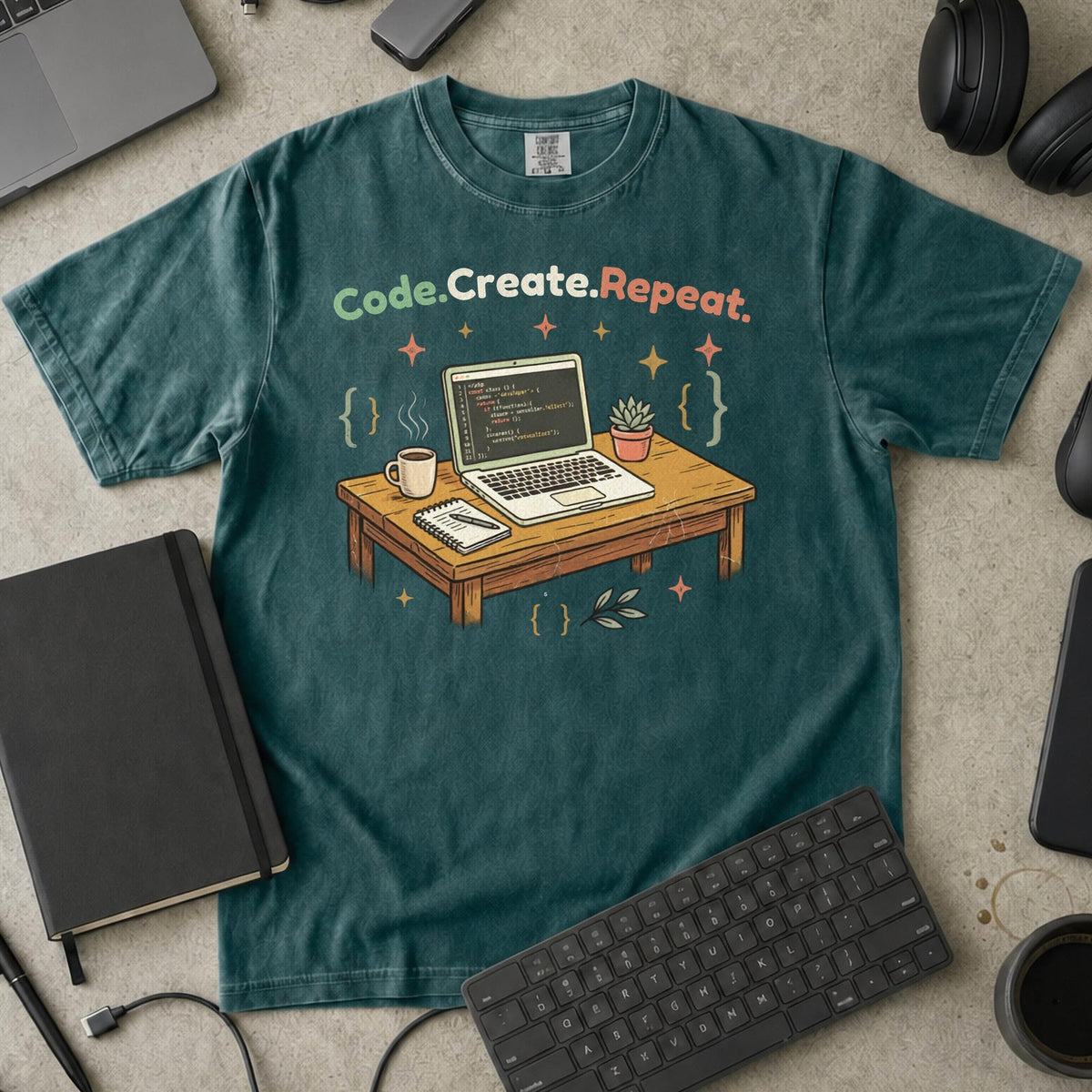 Code Create Repeat Premium Shirt — blue spruce Premium Shirt mock-up