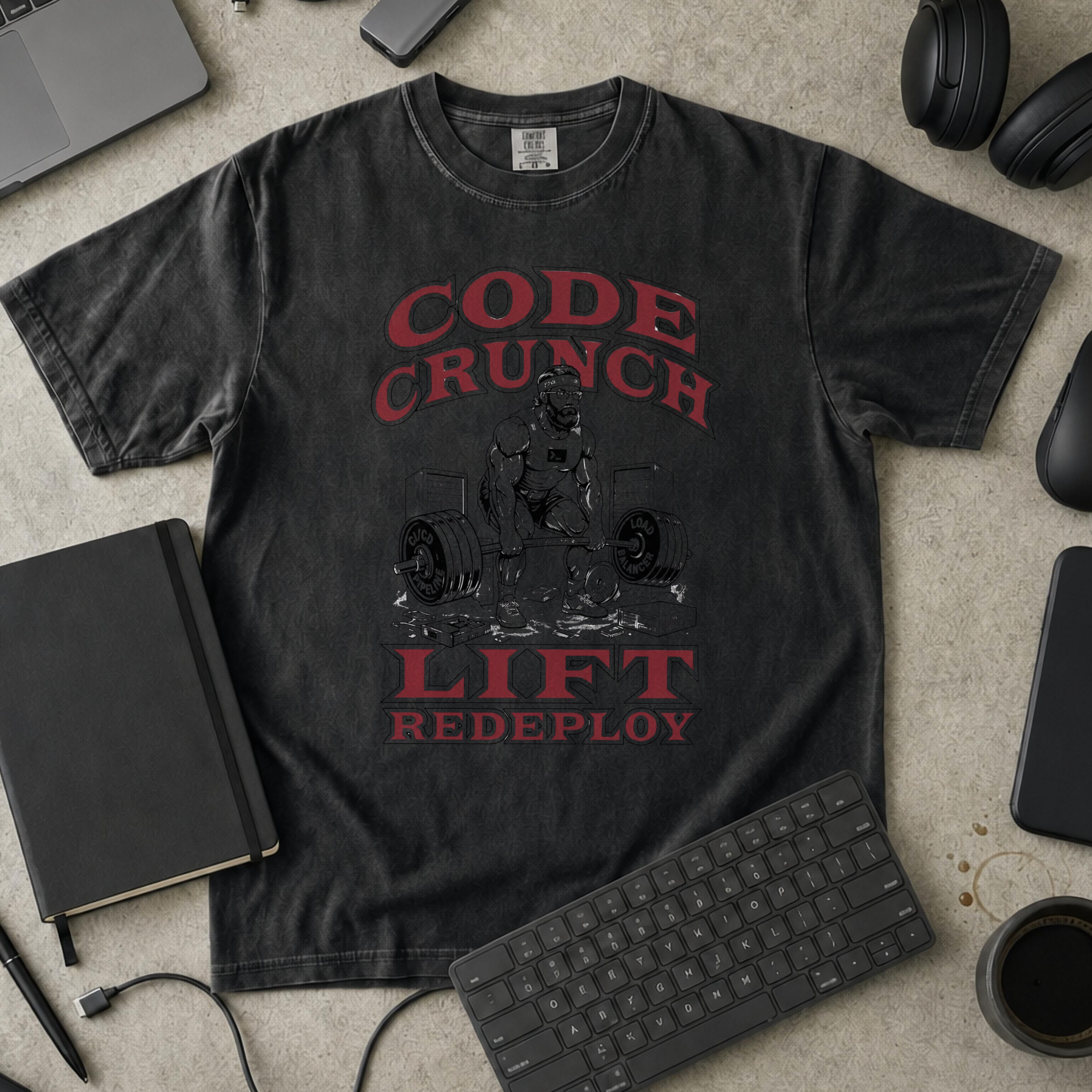 Code Crunch Lift Redeploy Premium Shirt — black Premium Shirt mock-up