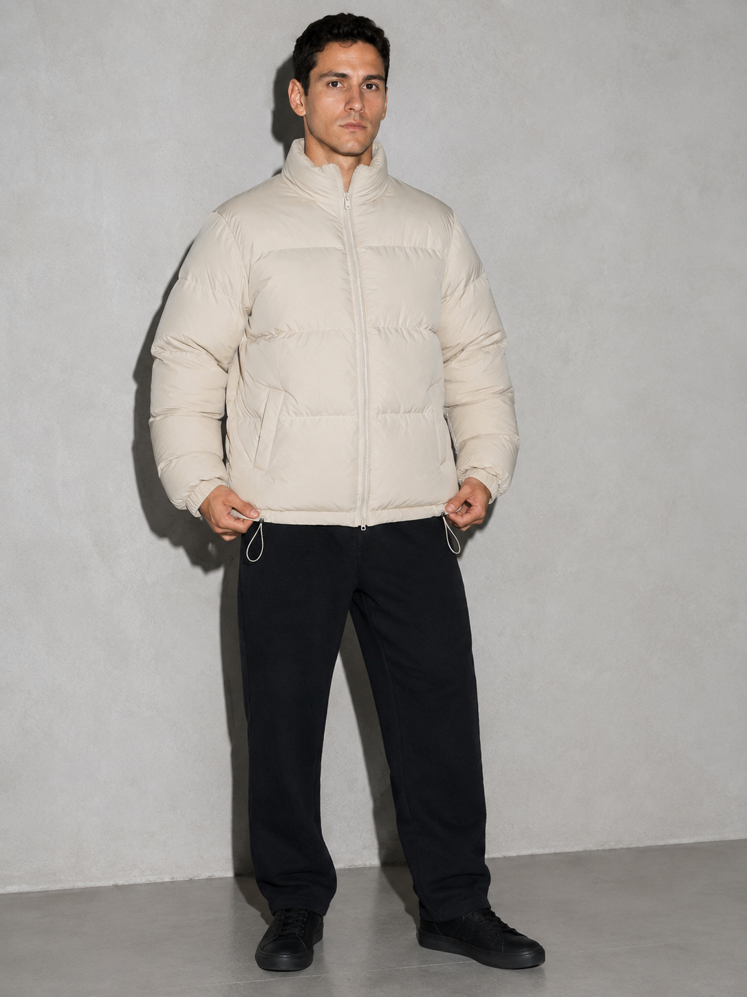 Men's Loose Solid Coat — beige — adjusting