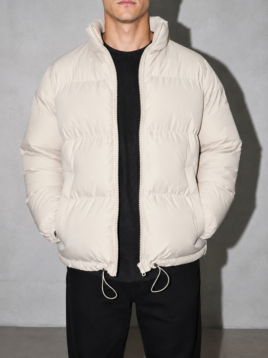 Men's Loose Solid Coat — beige — bust to thigh