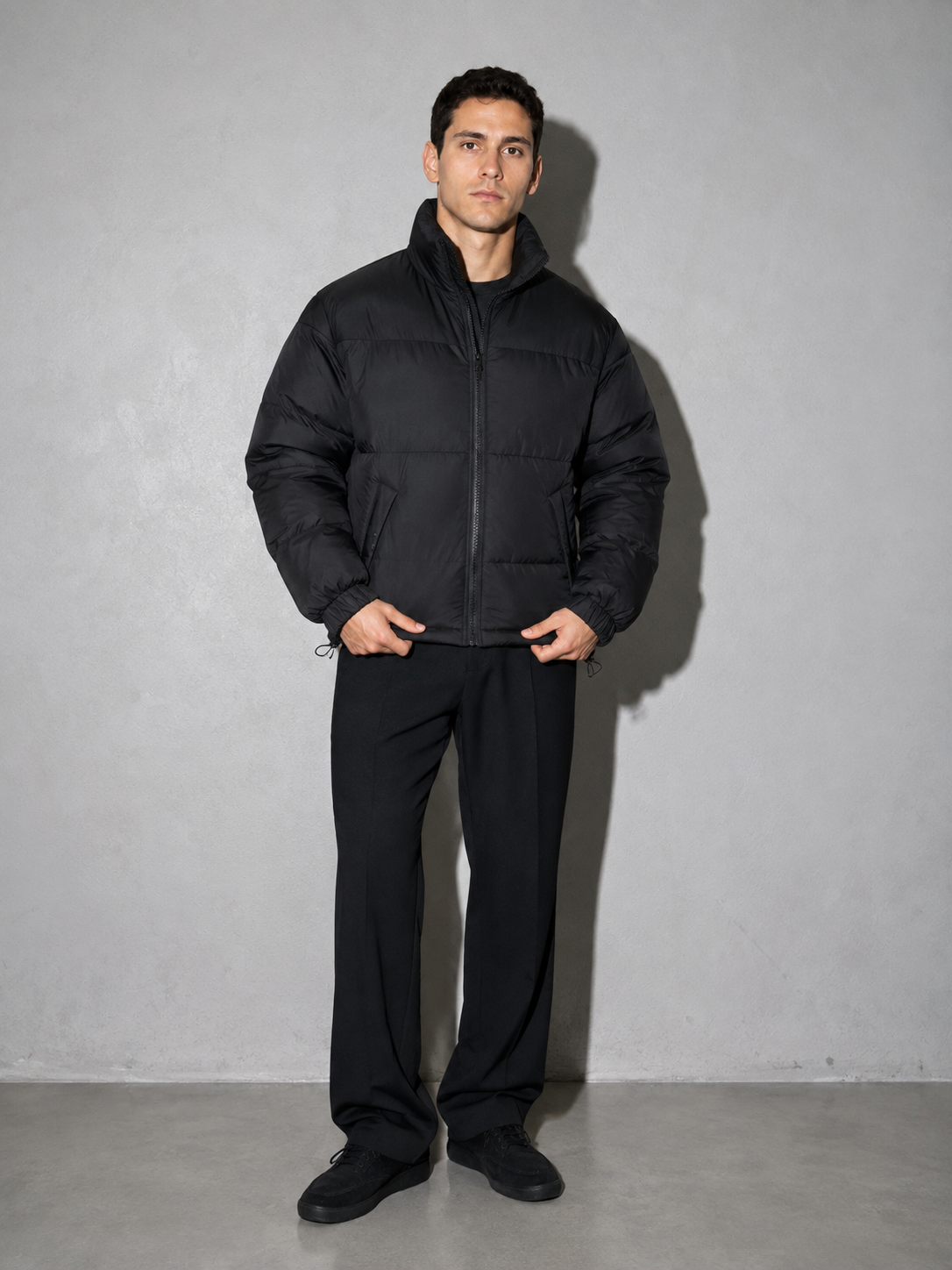 Men's Loose Solid Coat — black — adjusting