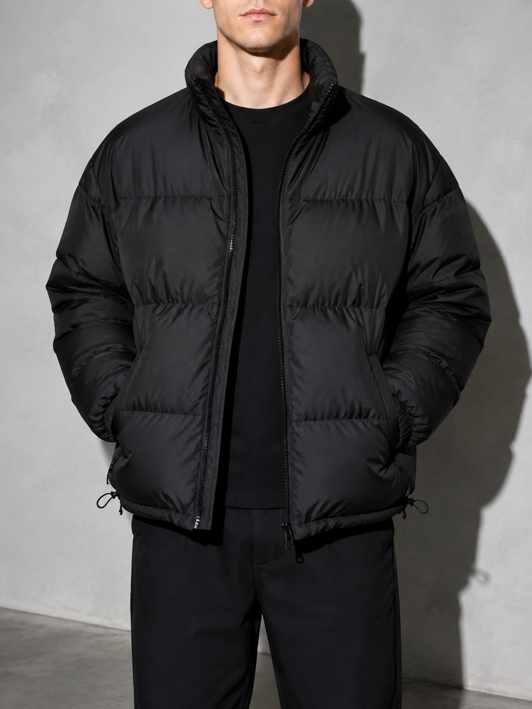 Men's Loose Solid Coat — black — bust to thigh