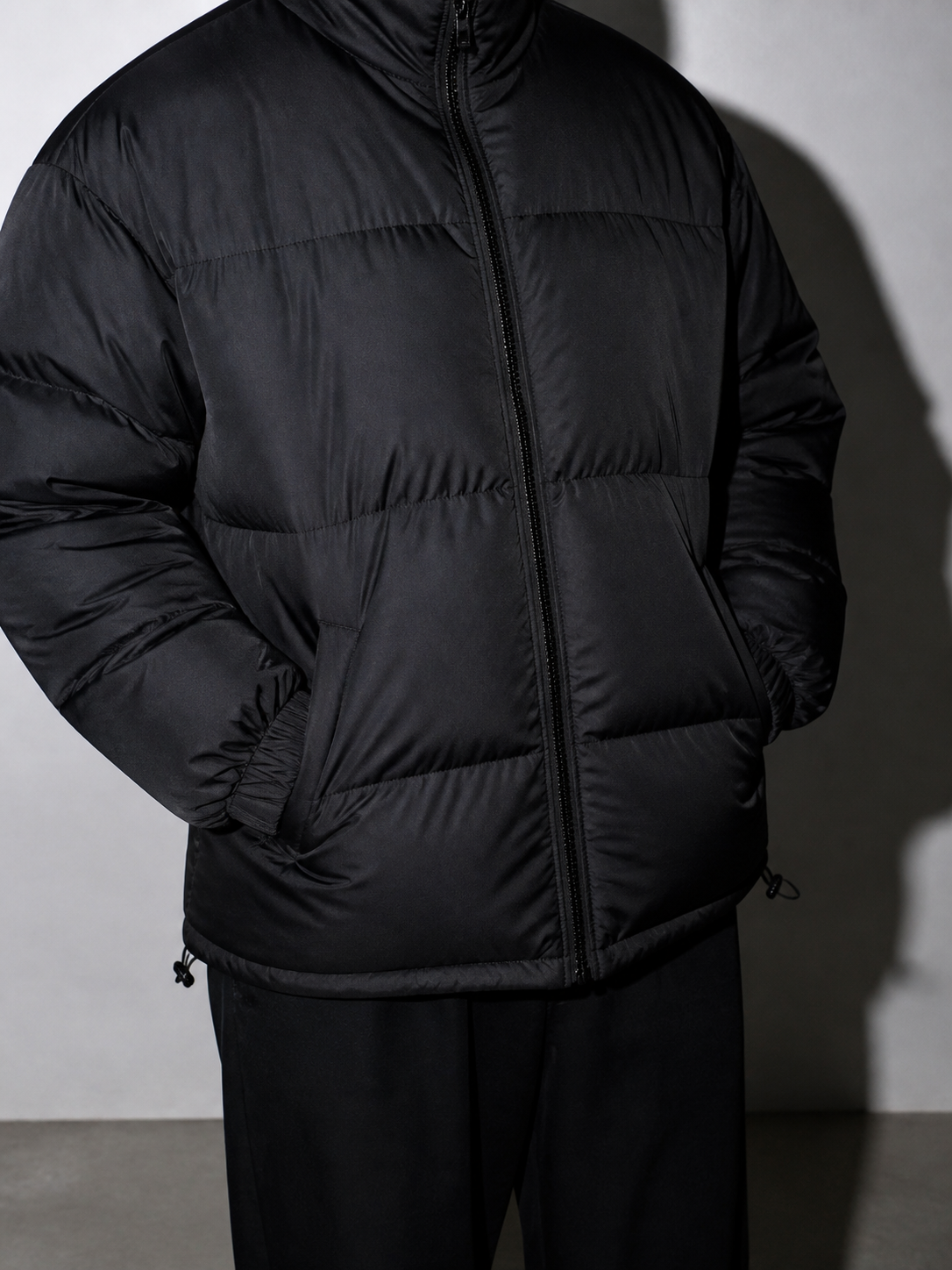 Men's Loose Solid Coat — black — macro