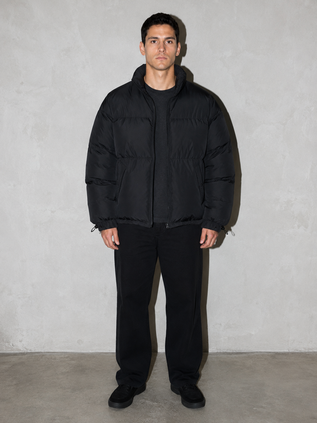 Men's Loose Solid Coat — black — main