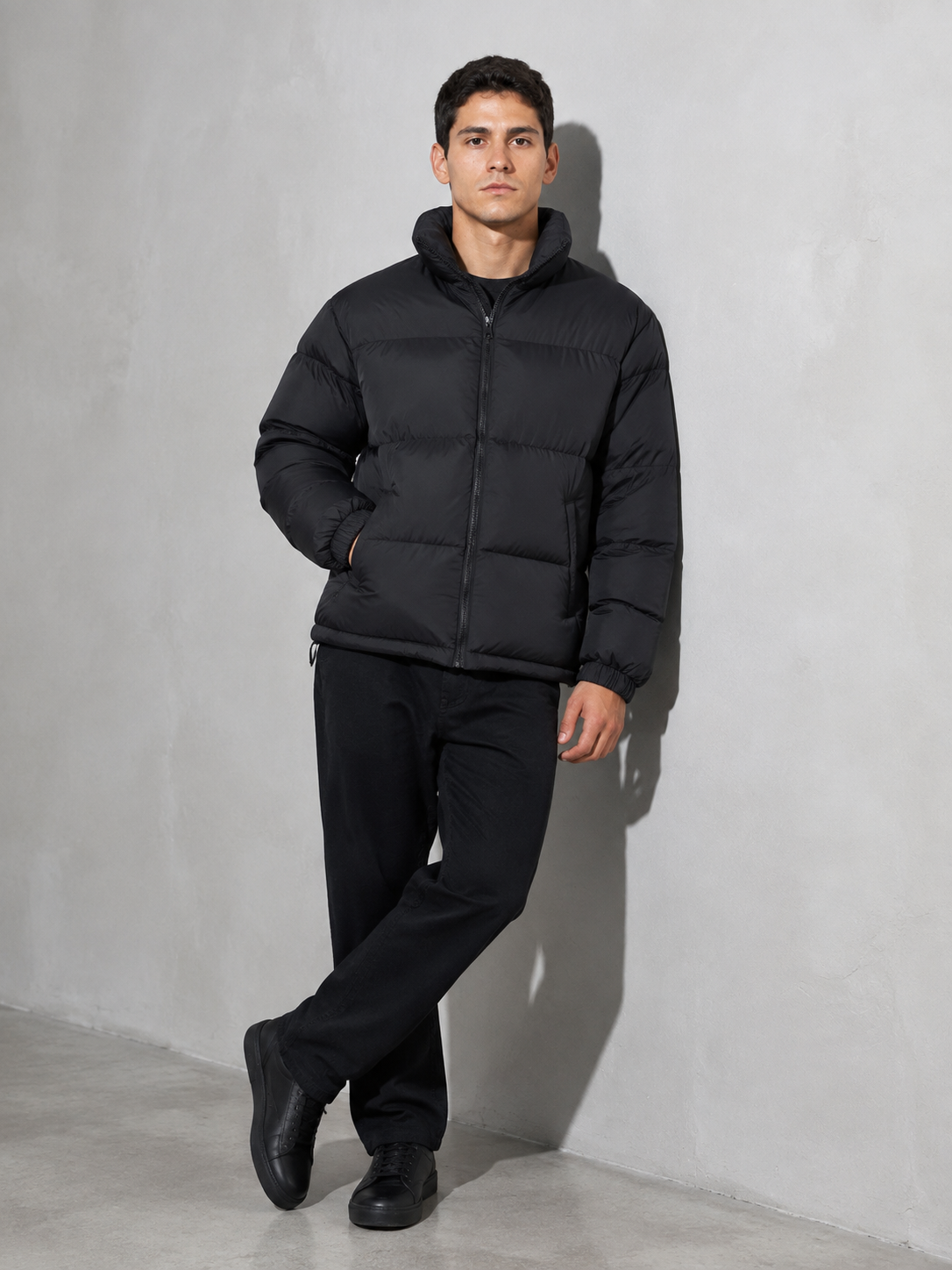 Men's Loose Solid Coat — black — seated or lean