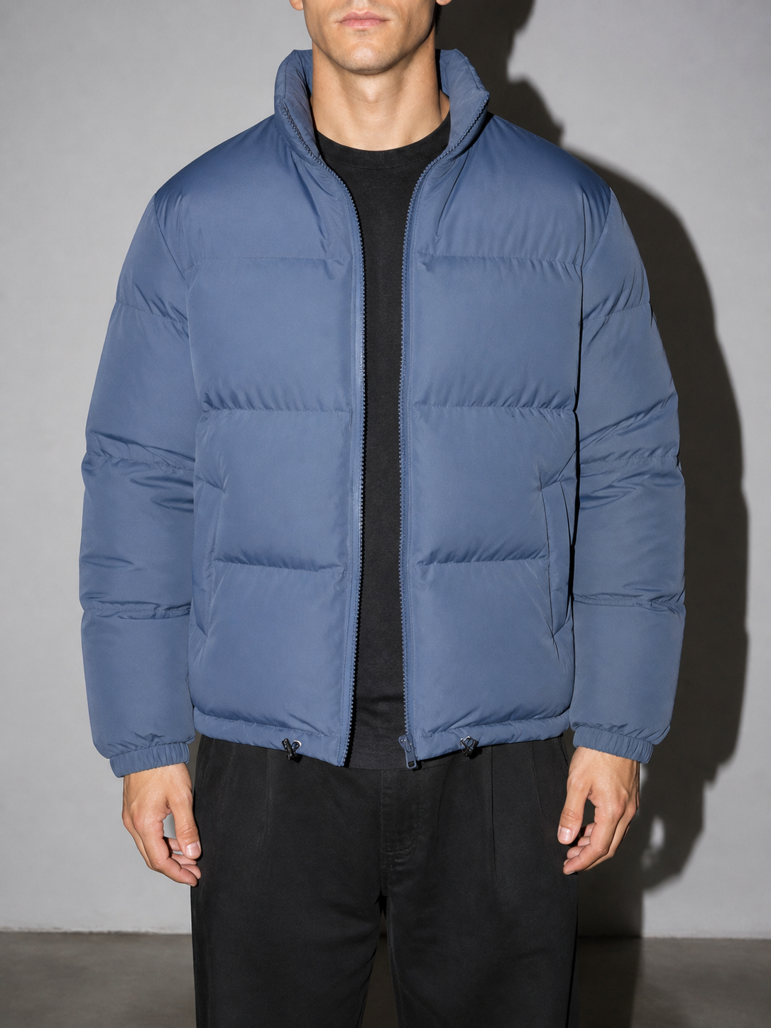 Men's Loose Solid Coat — blue — bust to thigh