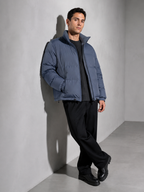 Men's Loose Solid Coat — blue — seated or lean
