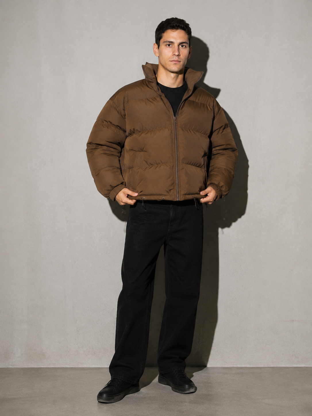 Men's Loose Solid Coat — coffee — adjusting