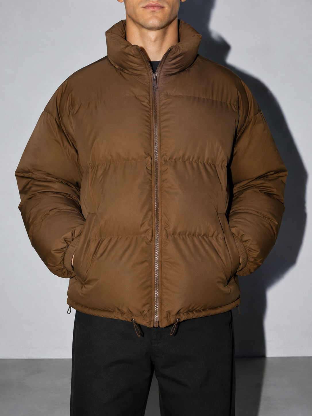 Men's Loose Solid Coat — coffee — bust to thigh