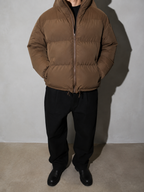 Men's Loose Solid Coat — coffee — macro