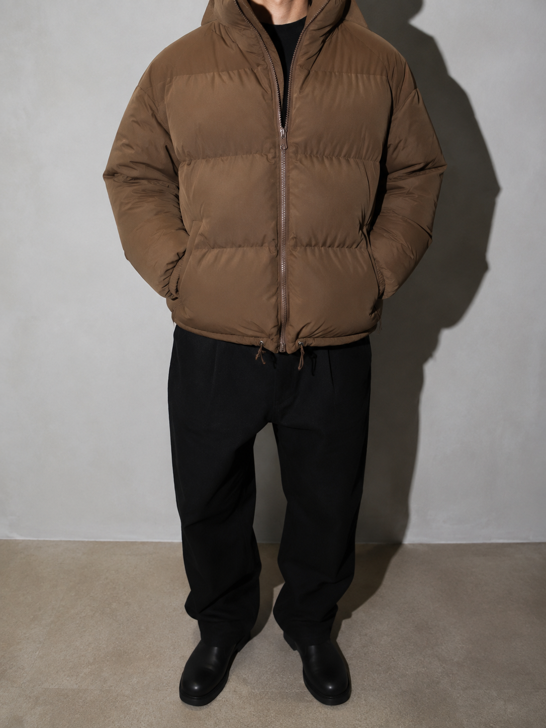 Men's Loose Solid Coat — coffee — macro